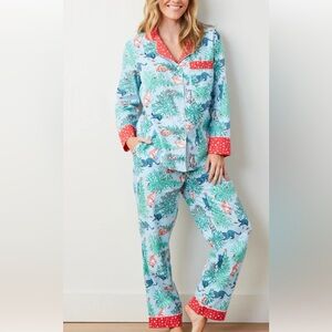 NWT Printfresh Women’s Frisky Firs Cat Kitten 2 Pce Pajamas Small Christmas